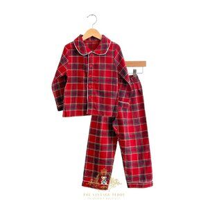 NWT Cute Boys Pajamas 2-Piece Christmas Pjs Kids Sleepwear Plaid Red Green 3-4T